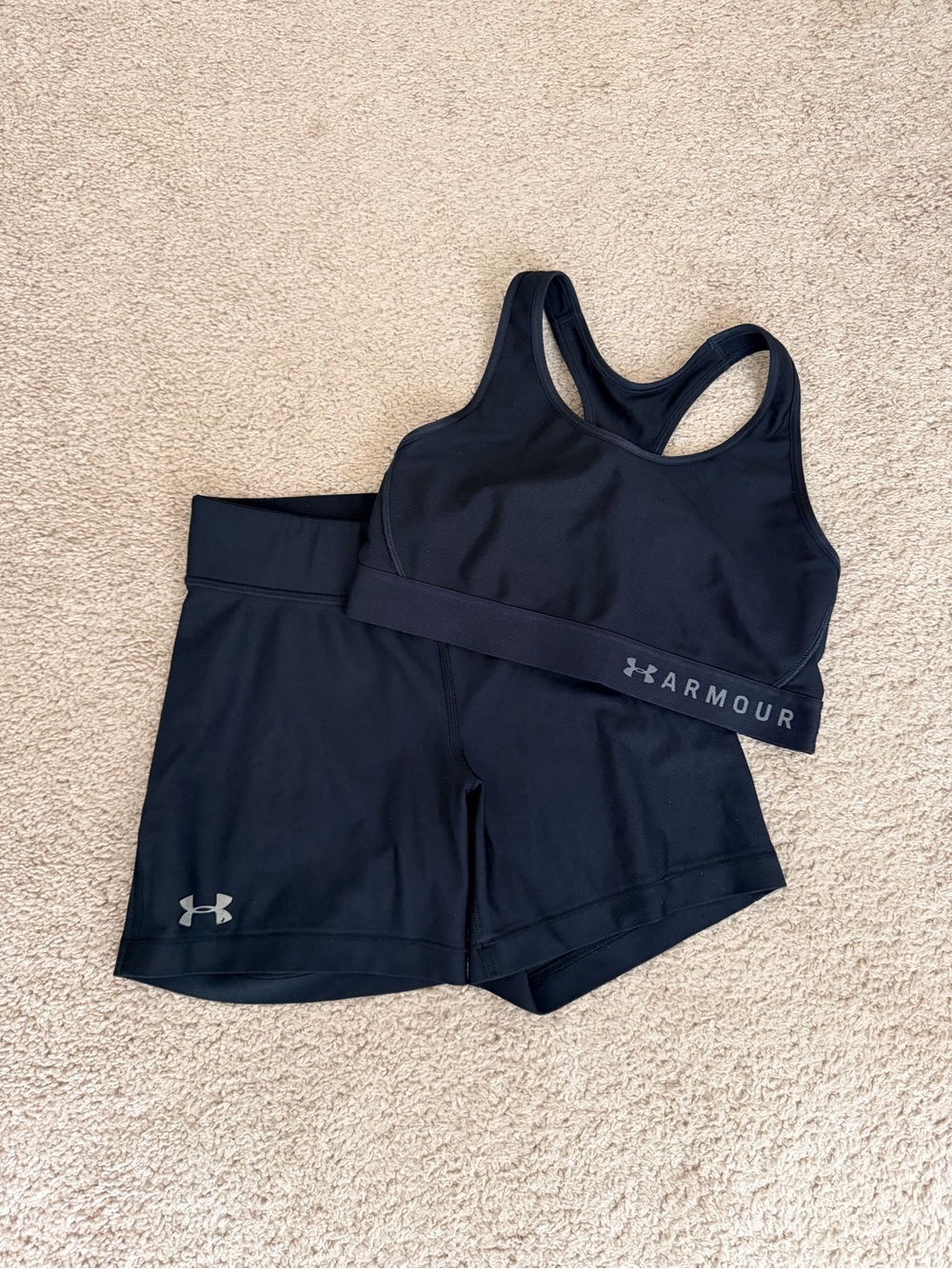 Under Armour Black Performance Racerback Sports Bra & Training Shorts